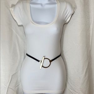 Thin Black Belt w/Silver Buckle 35” Long 1/4” Wide